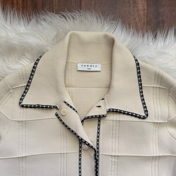 Sandro Lore Knit Cropped Button Front Cardigan Cream Size Small - Picture 7 of 10